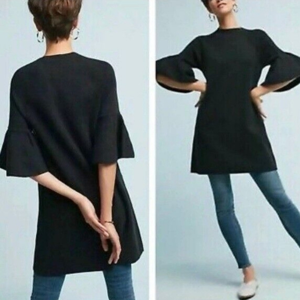 MOTH by Anthropologie Black Bell Sleeve Tunic Sweater Dress Size XS